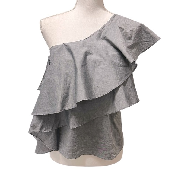 Milly Cascade Layered One Shoulder Cross Dyed Italian Shirting Top Gray Size 8 - Picture 1 of 16